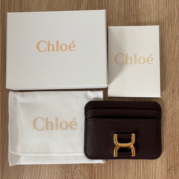 Chloe Accessories - Chloé Marcie Logo Calfskin Card Holder Wallet in Deep Violine
